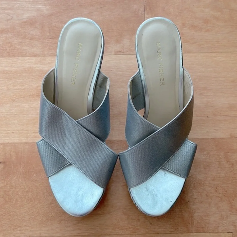 Marc Fisher Shoes Metallic Silver Wedges, 8.5